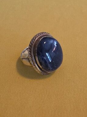Vintage 925 Large Oval Blue Kyanite Cabochon Statement Ring